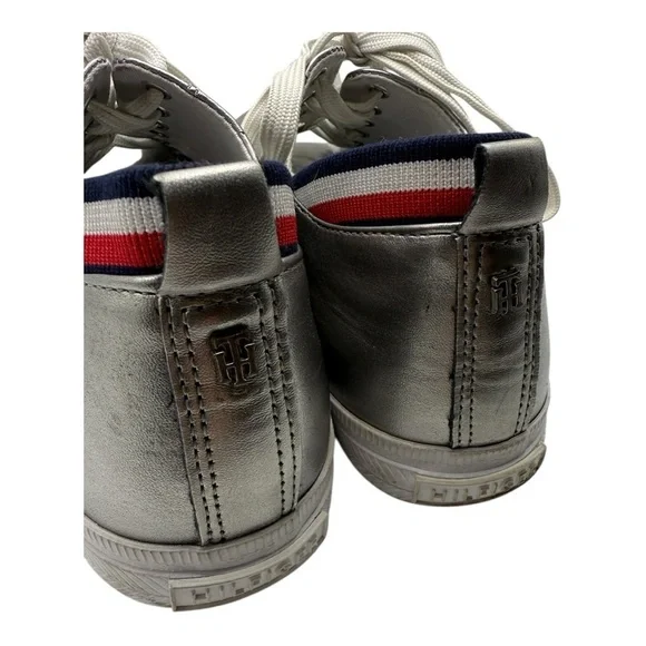 Tommy Hilfiger Silver Sneakers Size 9M Red, White, Blue Accent - Picture 7 of 13